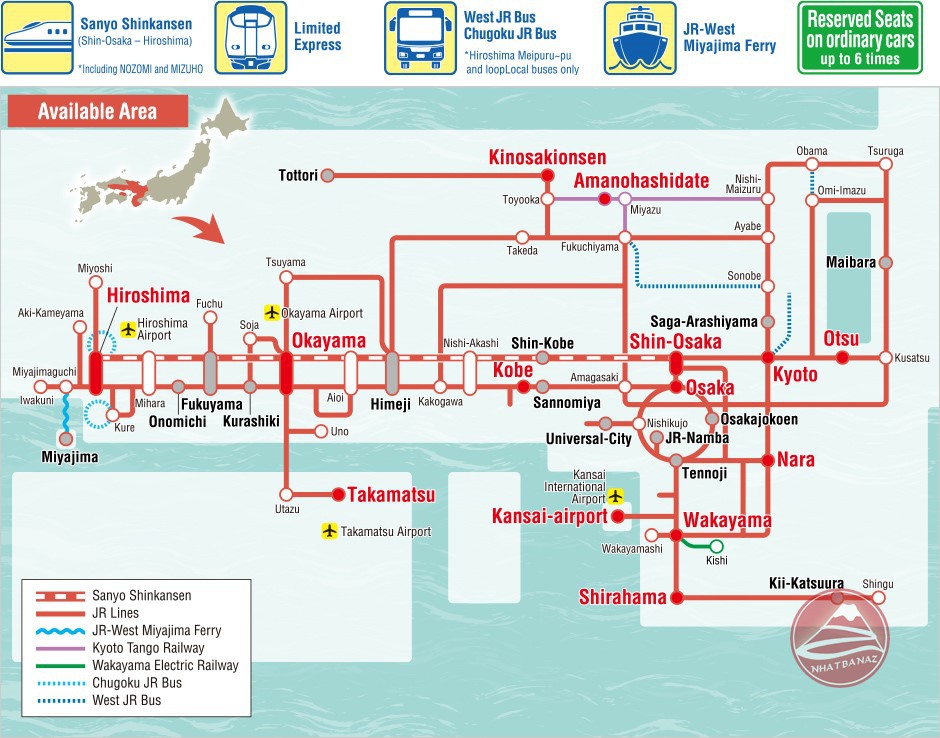 Vé tàu JR-West Rail Pass khu vực Kansai-Hiroshima