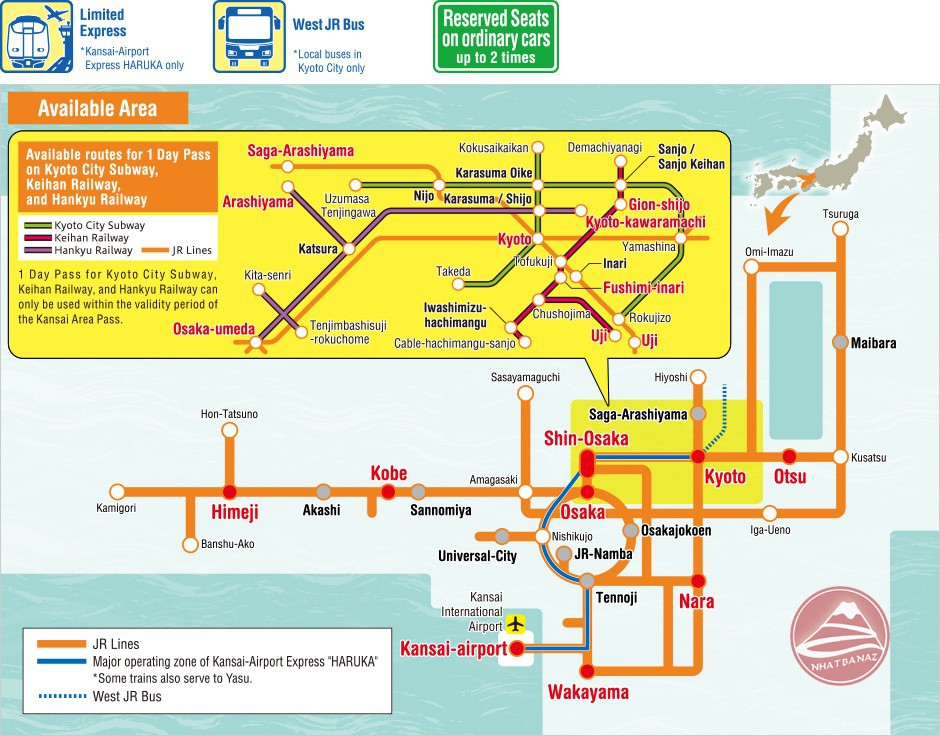 Vé tàu JR-West Rail Pass khu vực Kansai