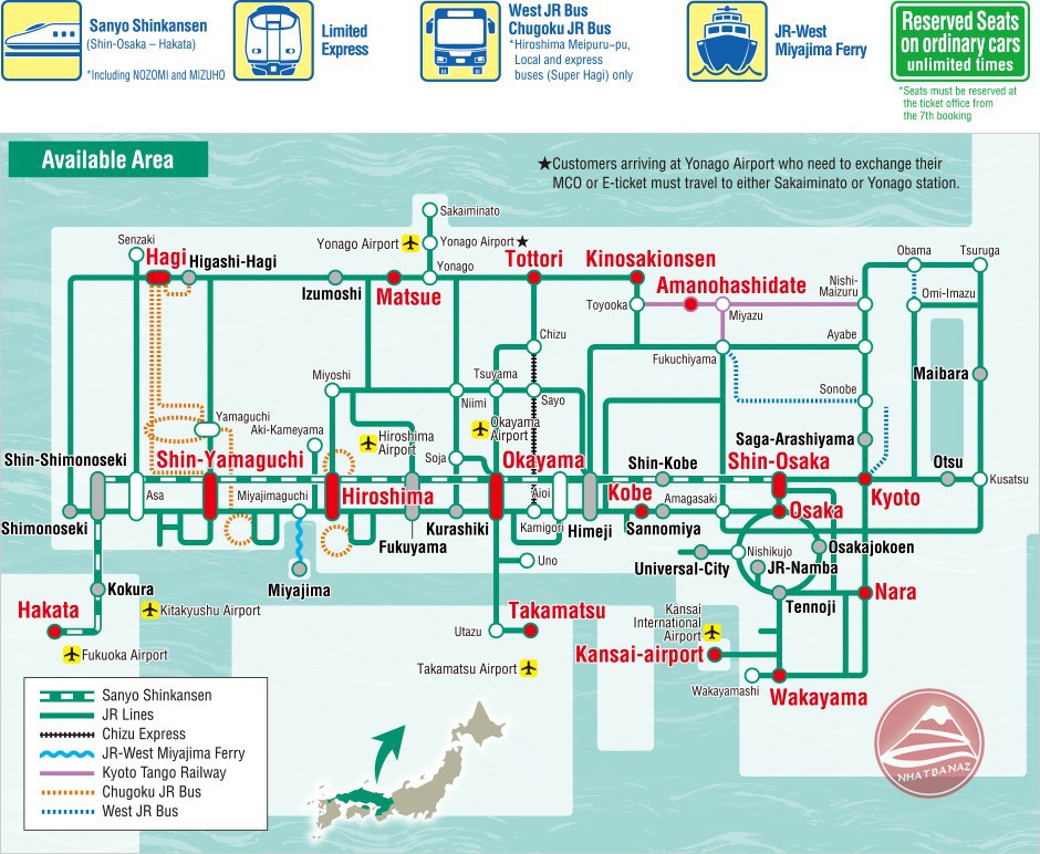 Vé tàu JR-West Rail Pass khu vực Sanyo – San’in