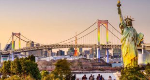 hoàng hôn tại vịnh Odaiba Tokyo