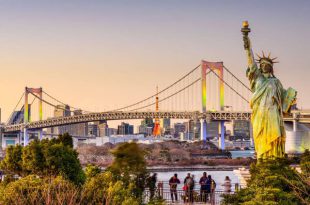 hoàng hôn tại vịnh Odaiba Tokyo