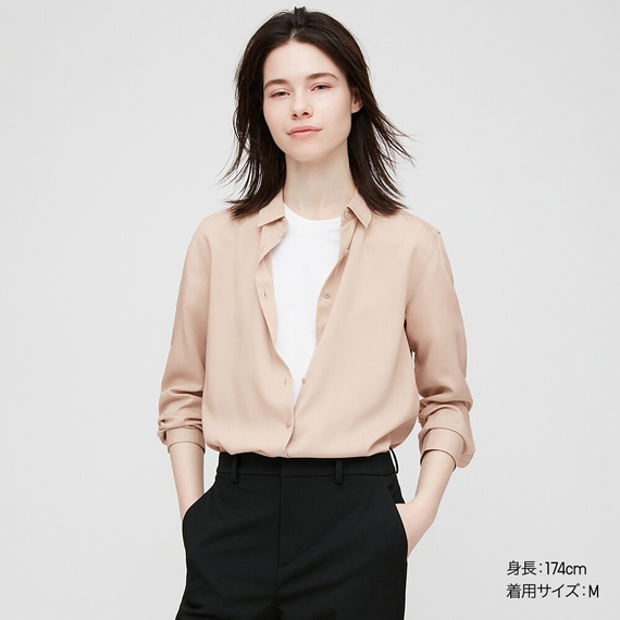 Áo sơ mi Uniqlo nữ tay lỡ mầu hồng 10 pink  399k  UNI JAPAN