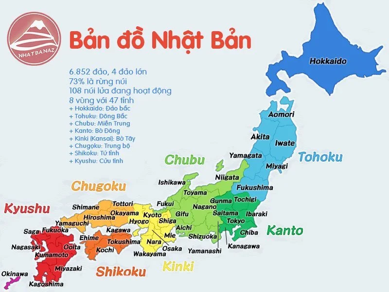 Bản đồ Nhật bản: các tỉnh Nhật bản